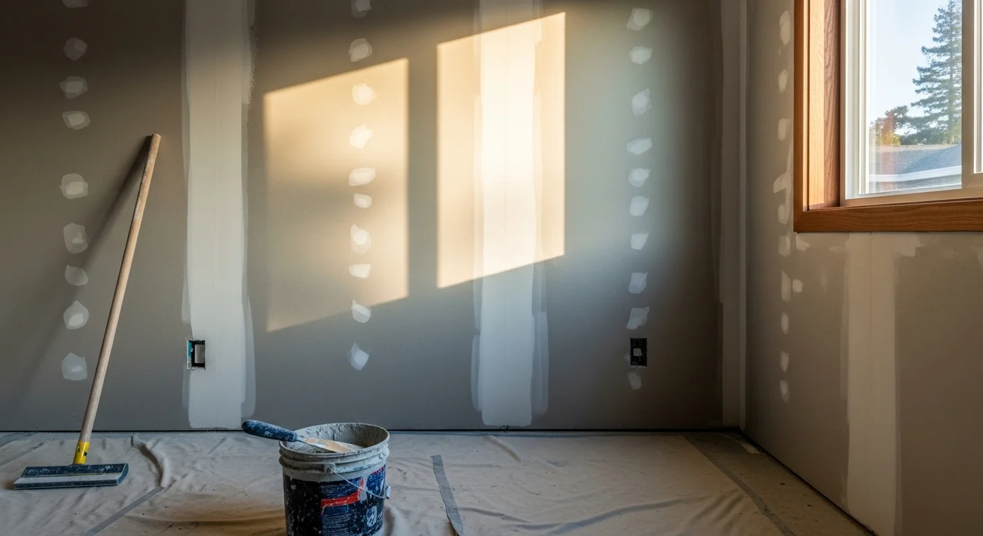 Professional drywall installer taping and mudding walls in Novato home