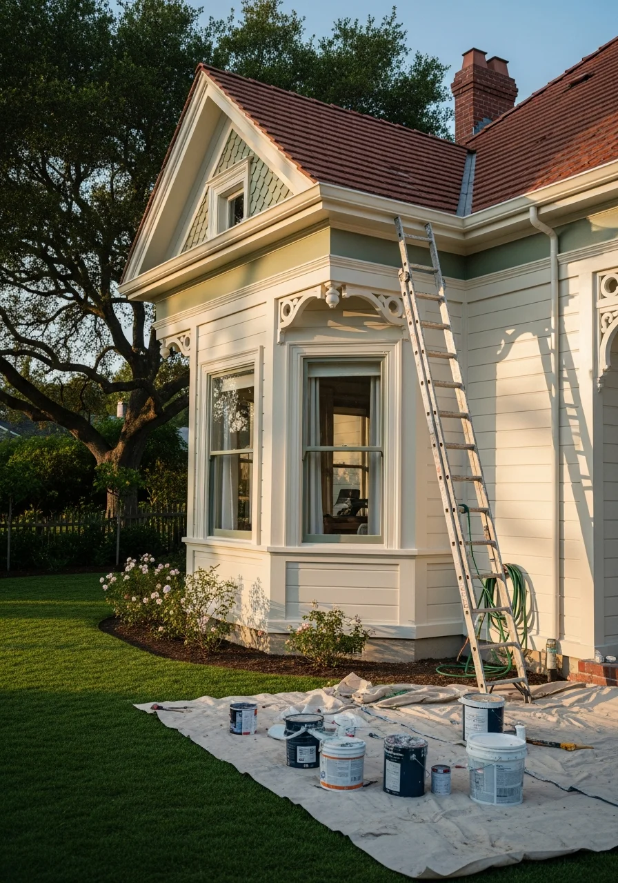 Historic Victorian home in Sonoma County with professional exterior painting and manicured landscaping